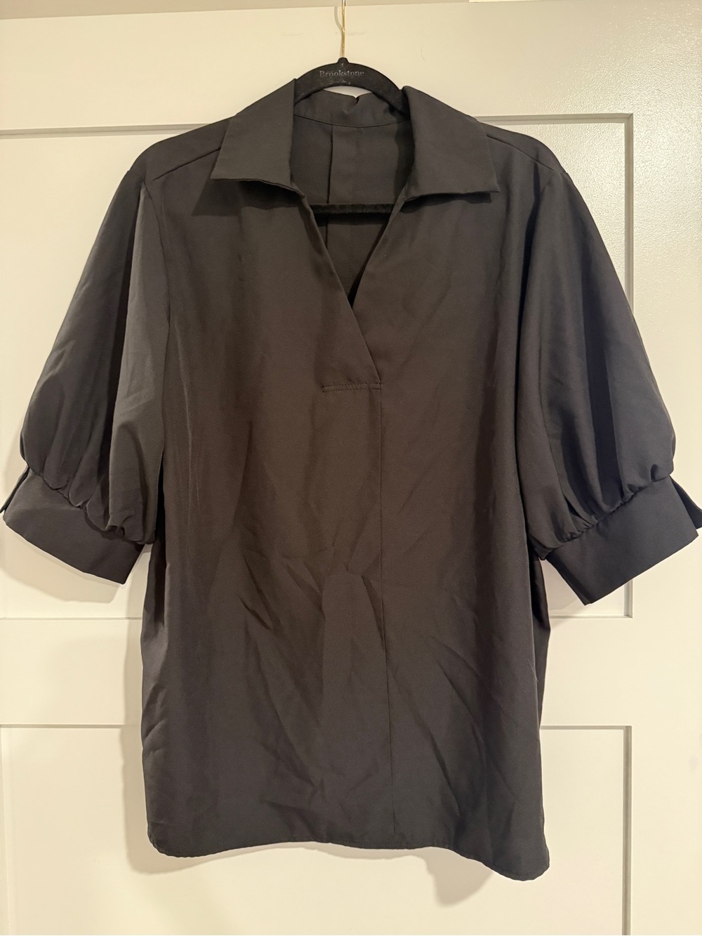 SHEIN Black V-Neck Collared Short Sleeve Tunic